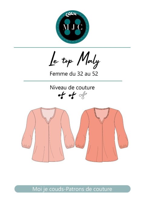 PDF-Patron Le Top Maly du 32 au 52- VERSION POCHETTE-